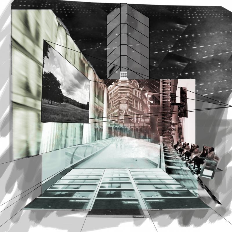 Superimposing images of the city to create a new space.
